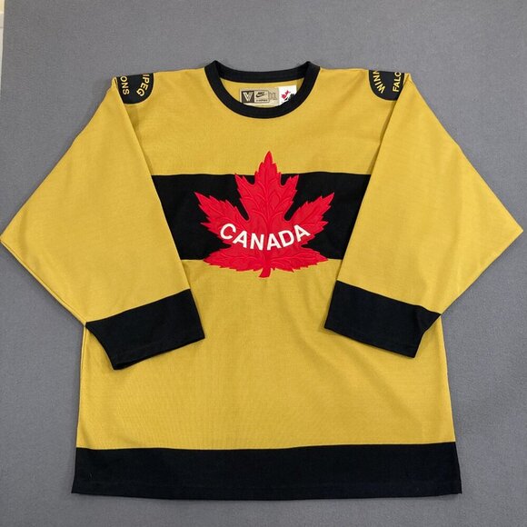 Vintage Team Canada Winnipeg Falcons Nike Hockey Jersey V-Series Gold NHL XL - Picture 1 of 16